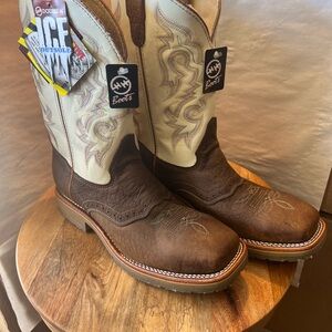 Double H Leather Steel Toe Wide Square Toe Roper Boots Two Tone Men’s 10 D NOS!